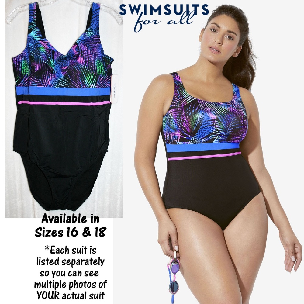 NWT Aquabelle Empire-Waist Swimsuit Tropical Print
